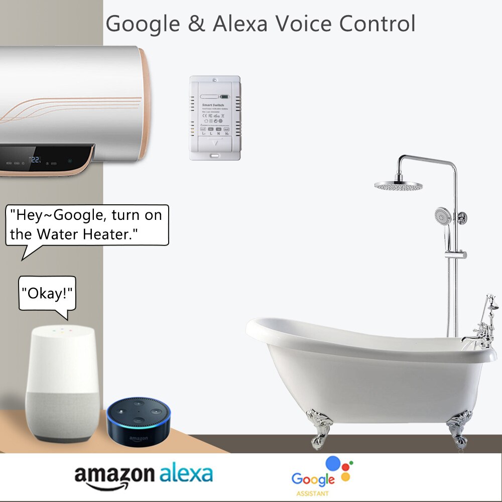 20a intelligente schalter mit leitungsschutzschalter, steuerbar per tuya-app, kompatibel mit alexa und google home