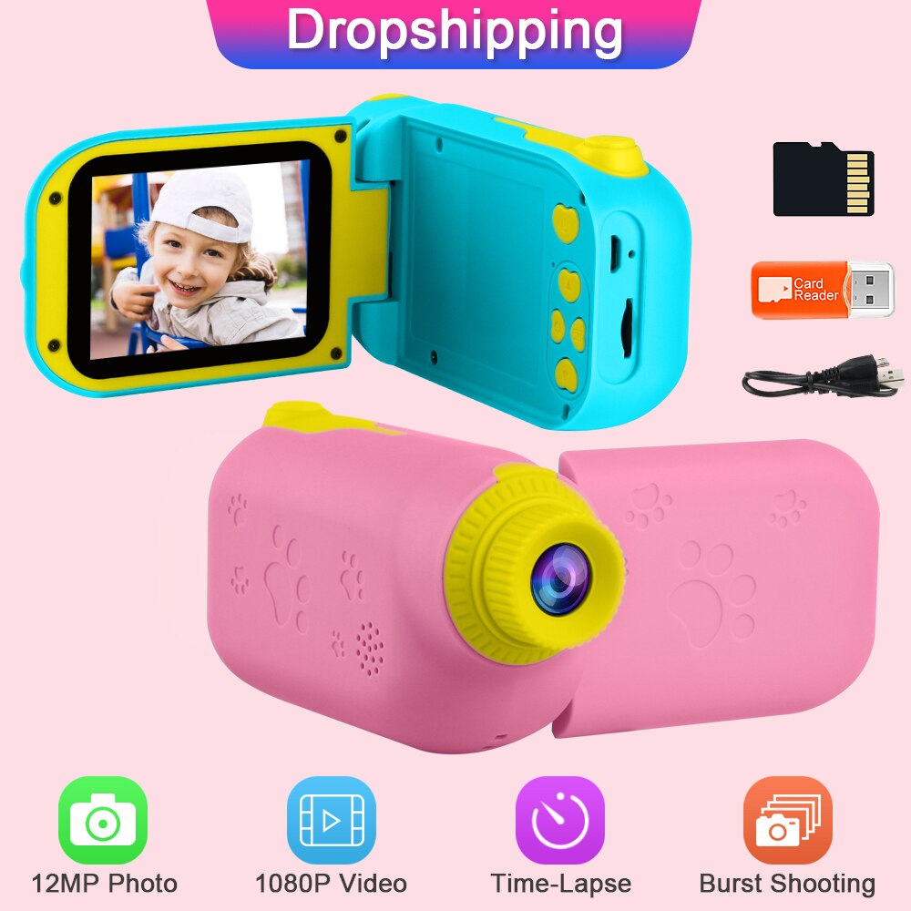 Prograce 12MP chico s Cámara de juguete los niños Digital foto de cámara Cámara juguetes para niños de las niñas para chica Vlog Mini cámara para chico