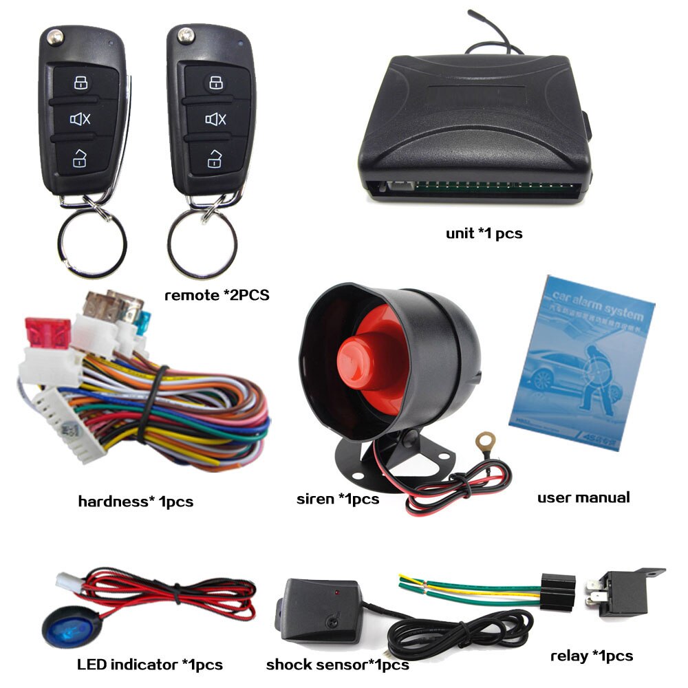 Universele 12V Auto Auto Alarm Een Manier Auto Alarm Voertuig Systeem Beveiliging Systeem Keyless Entry Sirene 2 Afstandsbediening controle