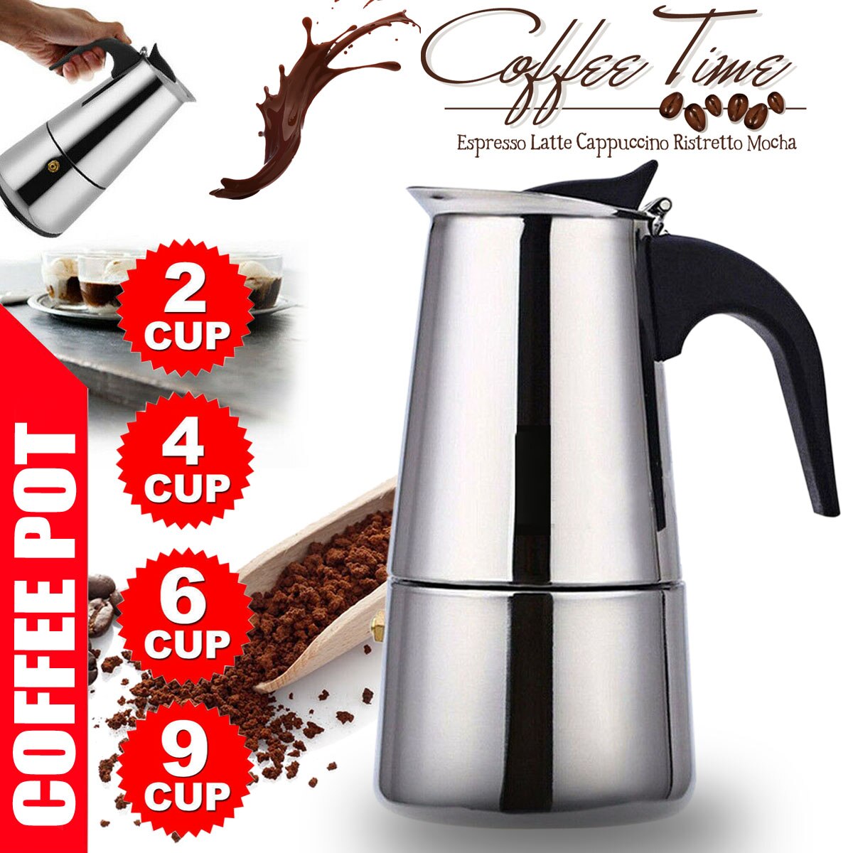 Roestvrijstalen koffiepot mokka espresso latte percolator fornuis koffiezetapparaat pot percolator drankgereedschap cafetière latte fornuis