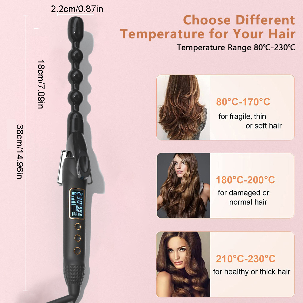 Ceramic Spiral Curling Iron Gourd Curling Wand Deep Curly Hair Styler Curls Magic Hair Curlers Bead Wave Machine LED Display