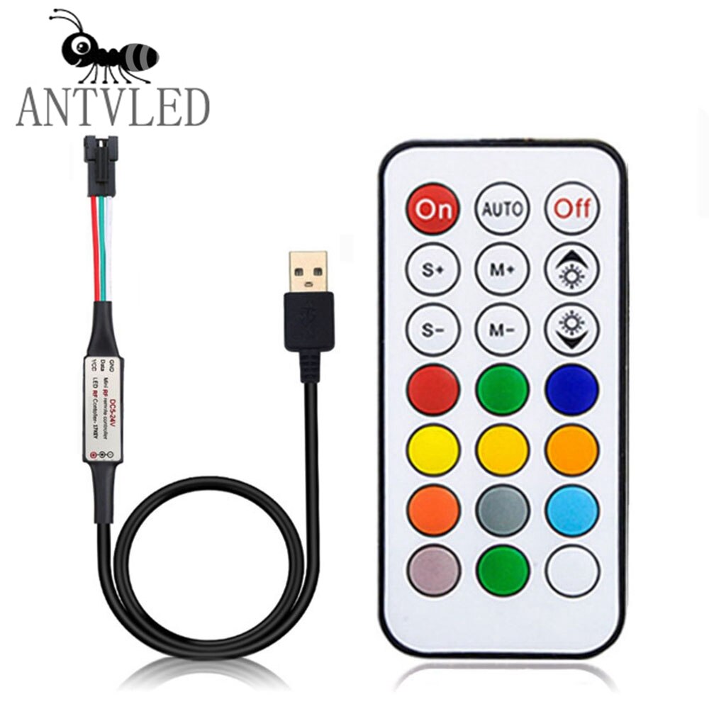 WS2812B WS2811 LED Pixel Streifen Licht Controller USB/DC Led Dimmer 3 Schlüssel RF 14/17/21 schlüssel Mit MINI Remote LED Controller DC5-24V: 21-RF-USB