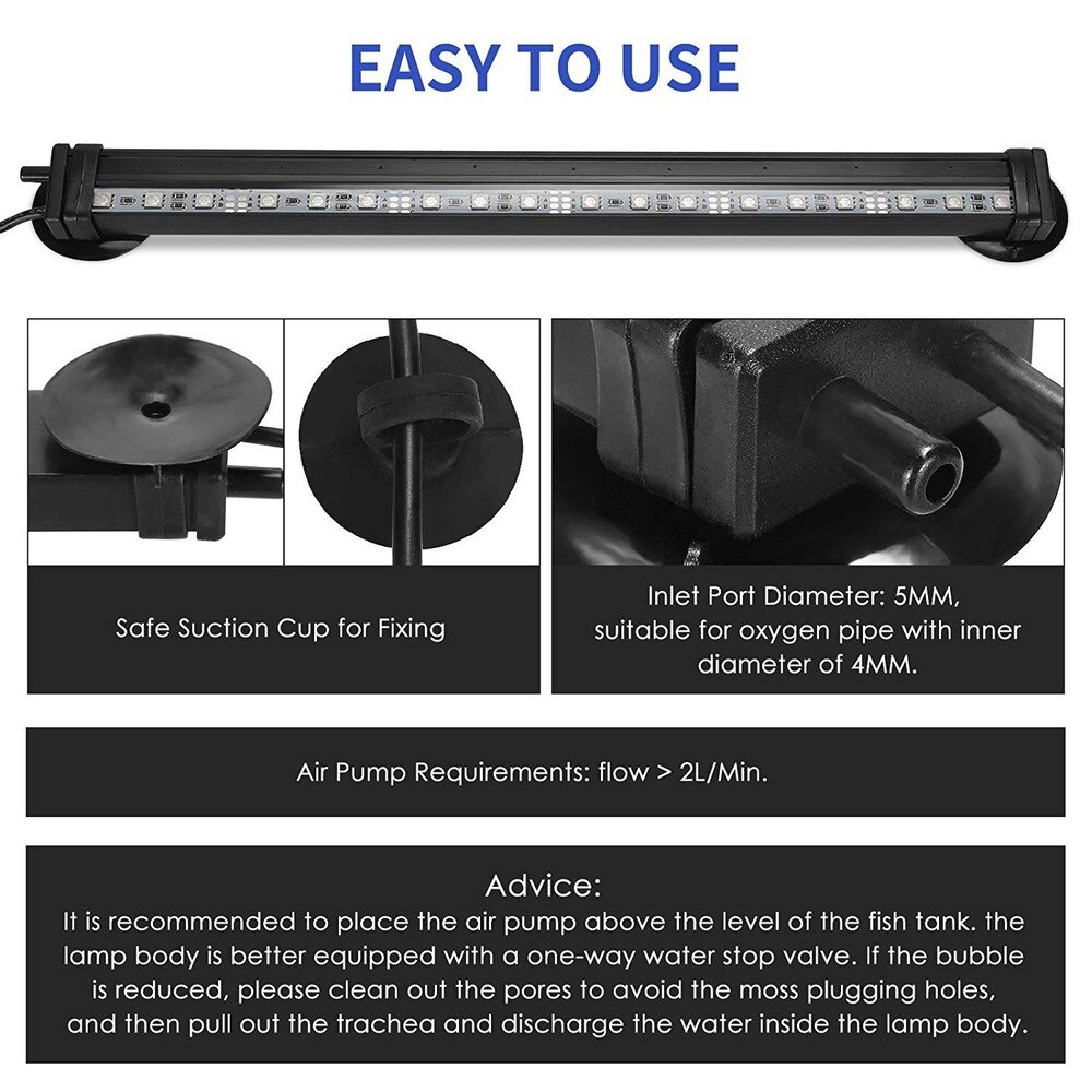 46Cm 18Inch 240V Aquarium Led Verlichting Back Light Lamp Air Bubble Vis Tanks Rgb Beam Plafond Onderwater waterdichte D40