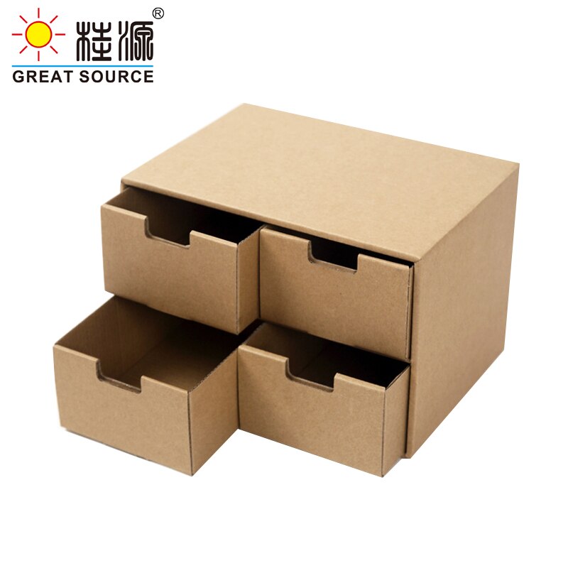 2 Layers Storage Composable Cabinet Office 4 Drawers Corrugate Foldable Home Storage Kraft Paper Environment Friendly(2PCS)