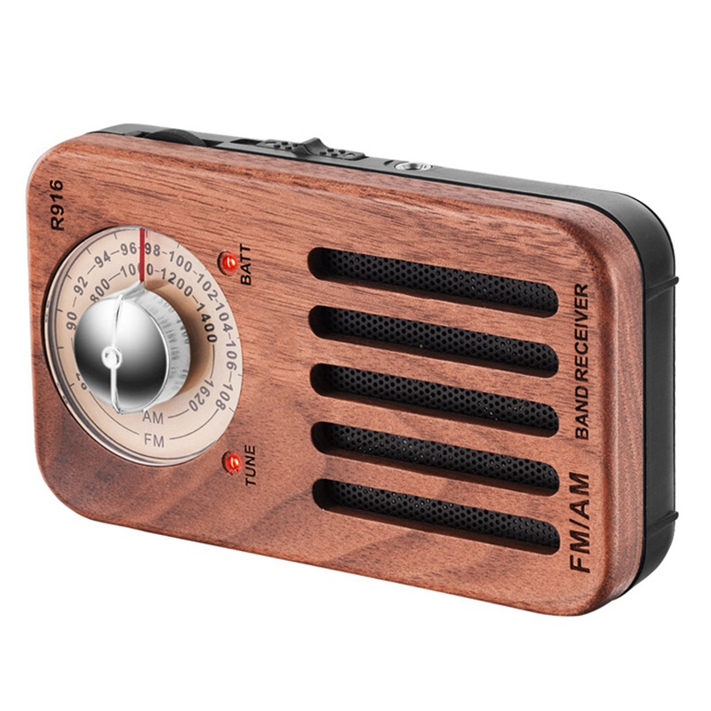 AM/FM Portable Radio, Retro Cherry Wood Pocket Radio with Best Reception, Headphone Jack, By 2 AA Battery