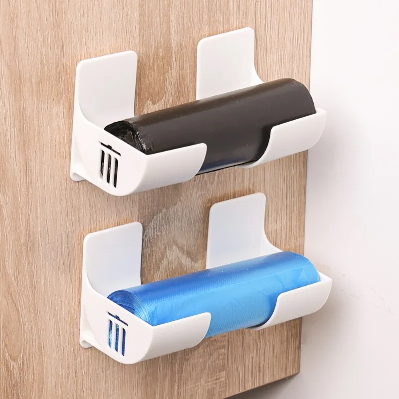 Soporte para bolsas de basura montado en la pared, dispensador de bolsas de basura de plástico, estante de almacenamiento autoadhesivo, organizador para cocina y baño