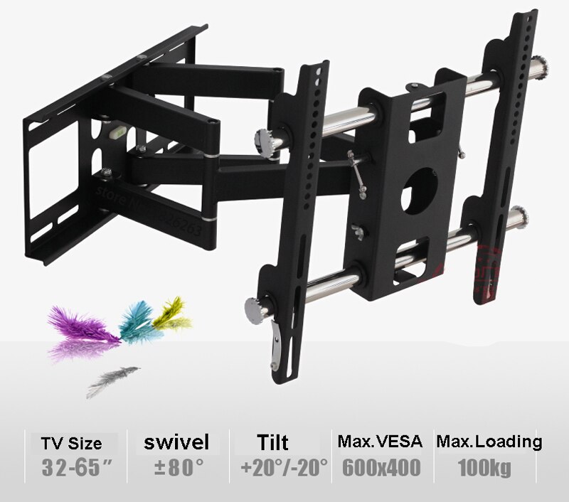 Super Full Motion 32&quot;-65&quot; LED LCD TV Wall Mount Swing Arm With Anti-theft Lock Loading 100kgs Tilt Swivel VESA 600*400mm