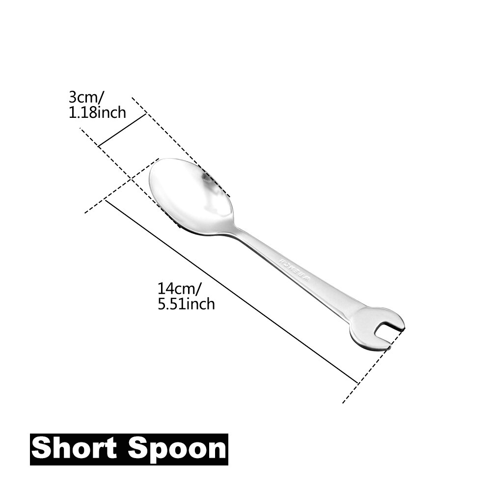 Stainless Steel Wrench Shape Dinnerware Set Cutlery knife Utensils Kitchen Accessories Dinner Forks Spoons Camping: 5pcs Short Spoon