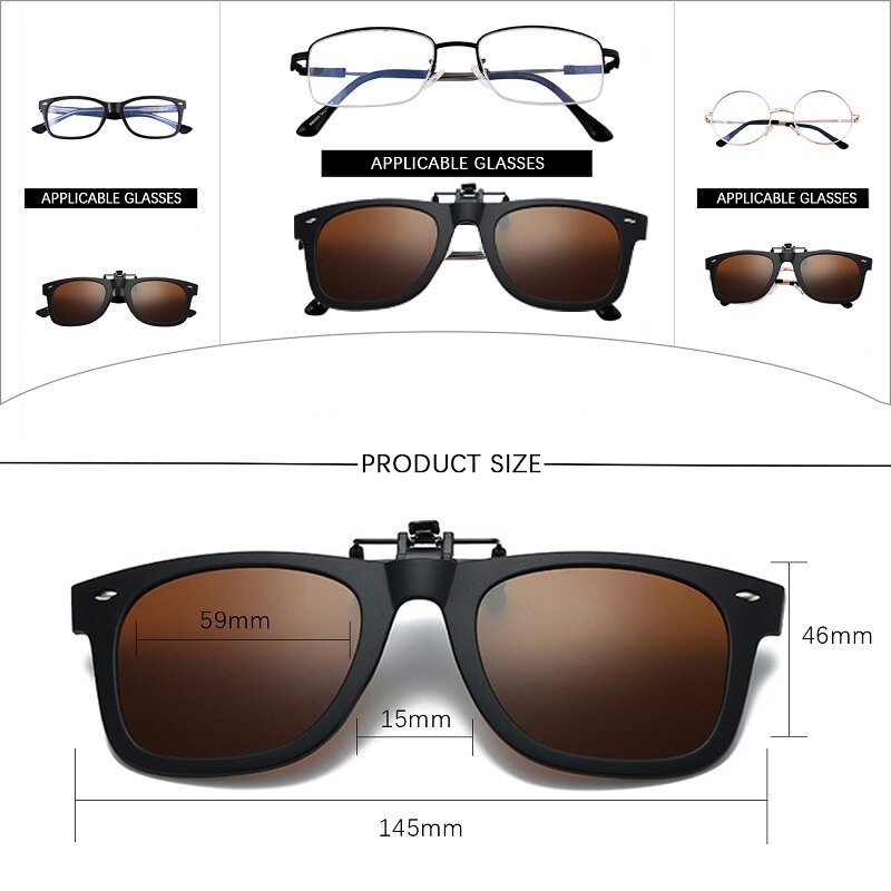 MAXJULI Square Polarized Sunglasses Clip on Myopia Glasses For Fishing Driving Traveling Easy Flip Up Lens UV400 Protection 8503