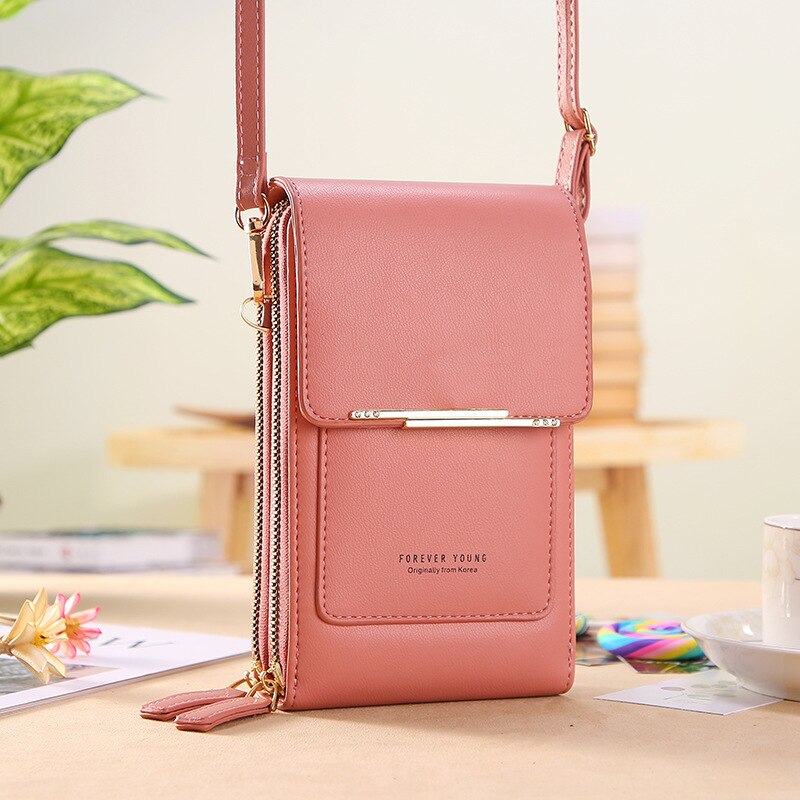 Solid Color PU Leather Crossbody Bags For Women Female Shoulder Simple Bag Lady Mini Touchable Phone Purses And Handbags: Pink