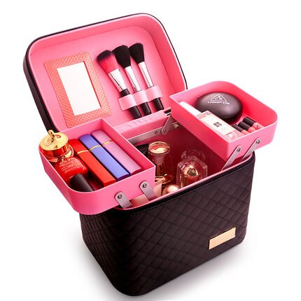 Kvinder stor kapacitet makeup arrangør toiletartikler kosmetik taske flerlags opbevaringsboks bærbar smuk kuffert: 6