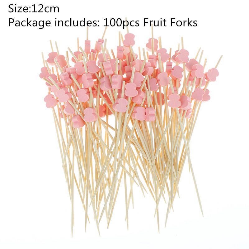 100pcs 9/12cm Bamboo Food Picks Buffet Cupcake Fruit Fork Party Cake Dessert Salad Vegetable Sticks Cocktail Toothpick Skewer: 2