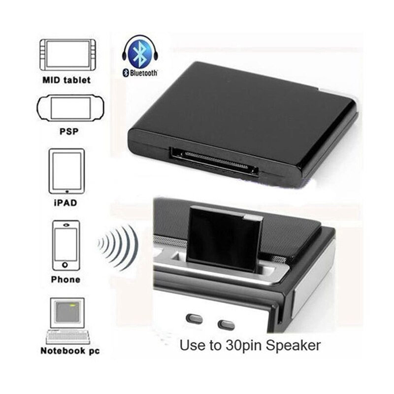 Bluetooth V2.0 A2Dp Muziek Ontvanger Adapter Voor Ipod Voor Iphone 30 Pin Dock Docking Station Speaker Met 1 Led (zwart)