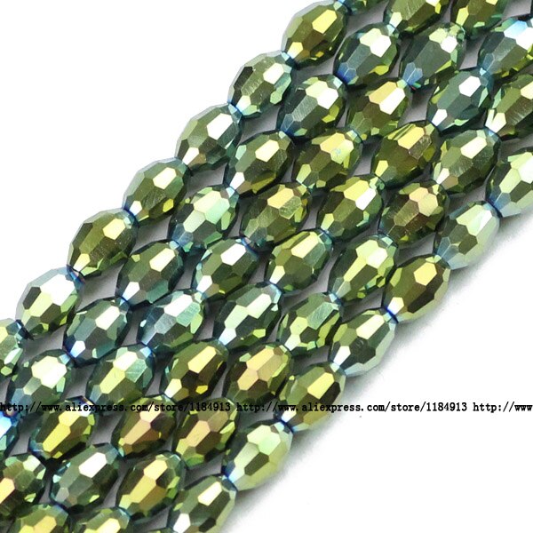 JHNBY rijstkorrels Oostenrijkse kristal kralen ovale vorm plated kleur 50 stuks 6*8mm Losse kralen Sieraden armband accessoires maken DIY: MZ6109 Green