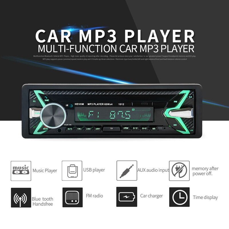 thumbnail image 2 of 1Din Car Stereo MP3 Player With Bluetooth, FM, USB, TF, AUX - Dual Speakers, Hands-Free Calling 2 of 6