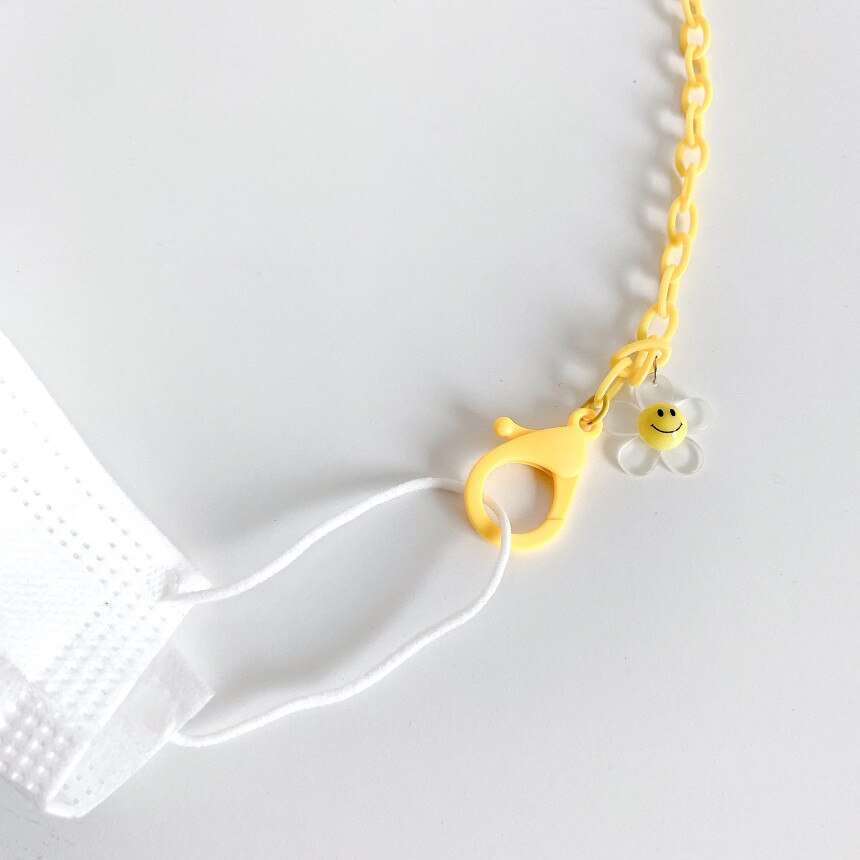 Nuova Maschera Catena Anti-perso Cordino Acrilico Smily Della Collana Del Fiore per Le Donne A Lunga Catena Dei Monili Collane Regali Strap Holder di sicurezza: flower yellow