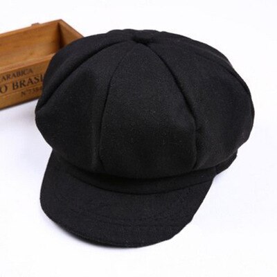 Enfant bébé béret chapeau pour garçons filles enfants gavroche Casquette plate Casquette printemps automne solide rouge noir gris 2-6Y: Black