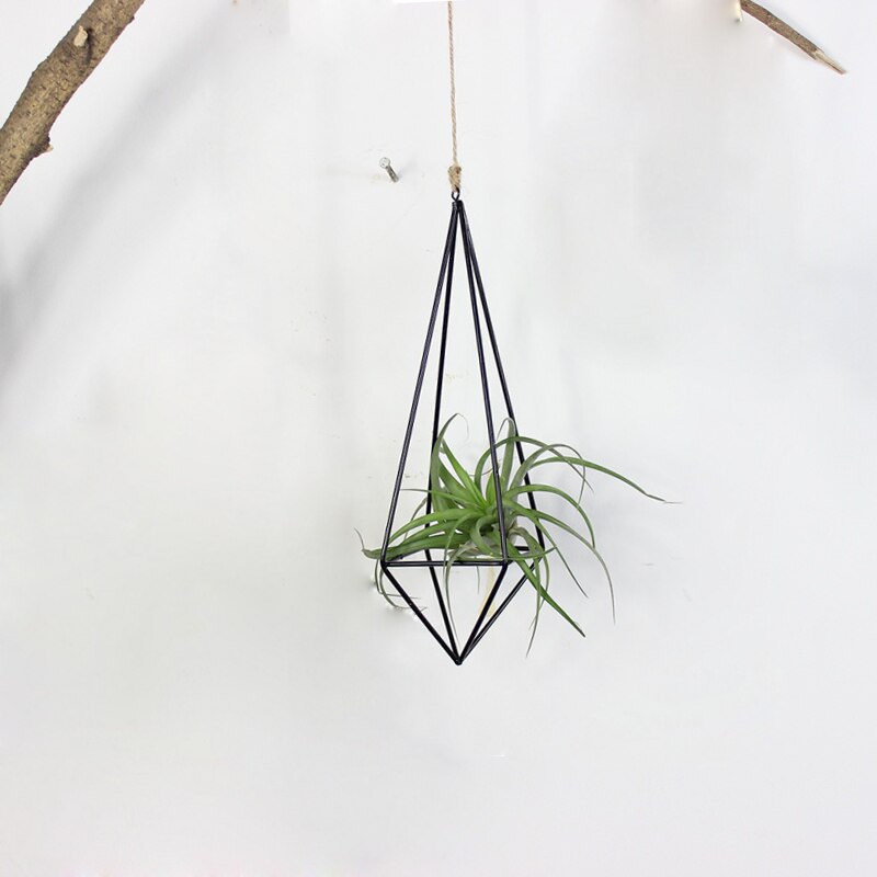 Freestanding Hanging Planters Geometric Swing Wrought Iron Tillandsia Air Plants Holder Triangular Shaped Metal Rack Home Decor: Black M