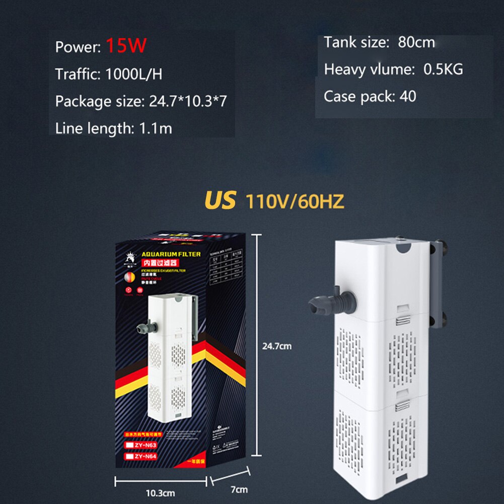 4 in 1 Aquarium Filter Pump Quiet Fish Tank Submersible Air Oxygen Internal Pump Air Oxygen Internal Aquarium Air Pump: EU Plug / 6W