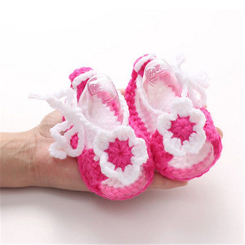 knitting wool Stretchy soft and comfortable Pink Newborn Soft Boys Girls Handmade Crochet Knit Sandals Booties Crib Shoes