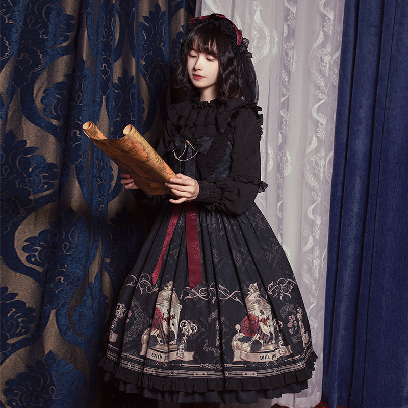 Lolita vestido JSK nightingale y rose vestido jsk estilo gótico oscuro vintage, victoriano princesa vestido de sin mangas lolita vestido
