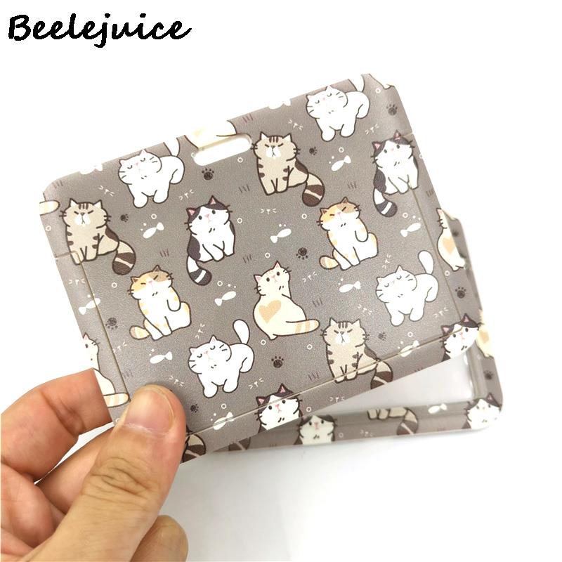 Grey Lovely Cute Cats Cute Card Cover Clip Lanyard Retractable Student Nurse Badge Clip Cartoon ID Card Badge Holder accessories