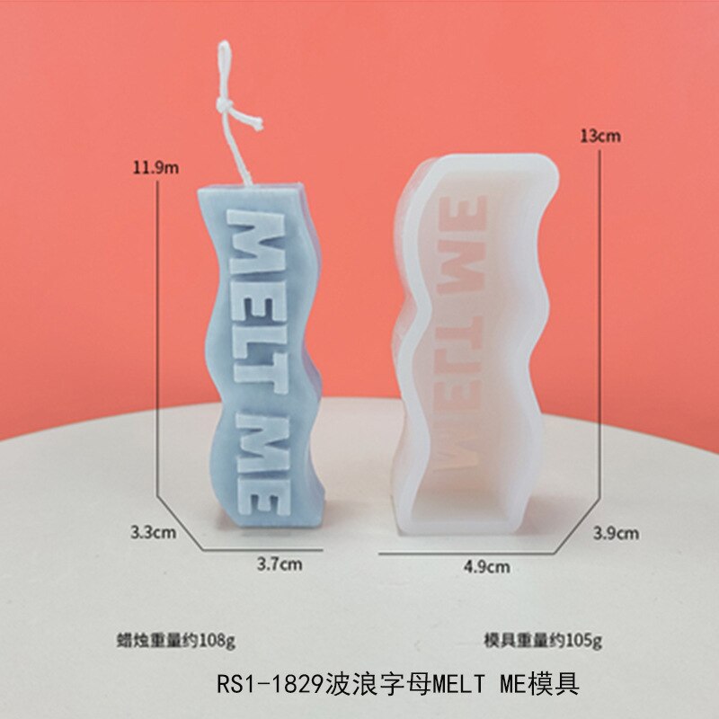 Molde de silicona con forma ondulada de letras, vela de aromaterapia, cera de resina epoxi, artesanía de yeso para fiestas y pasteles, suministro para hornear: MELT ME