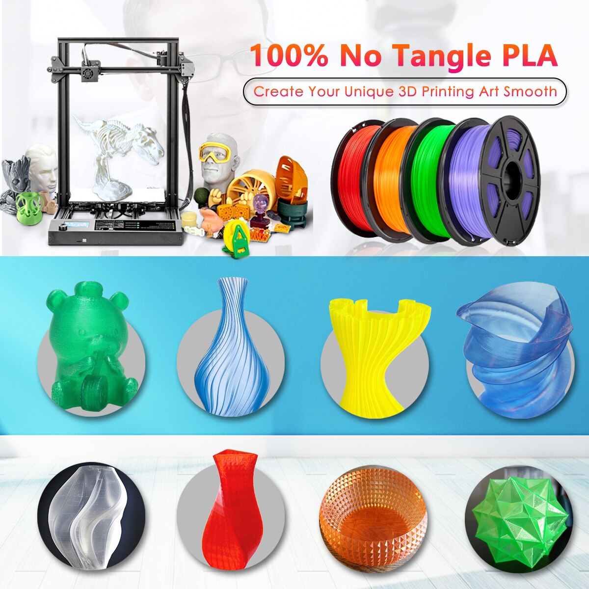 Blauw Pla Filament Transparante 1Kg/Spool 1.75Mm Pla Filament Printing