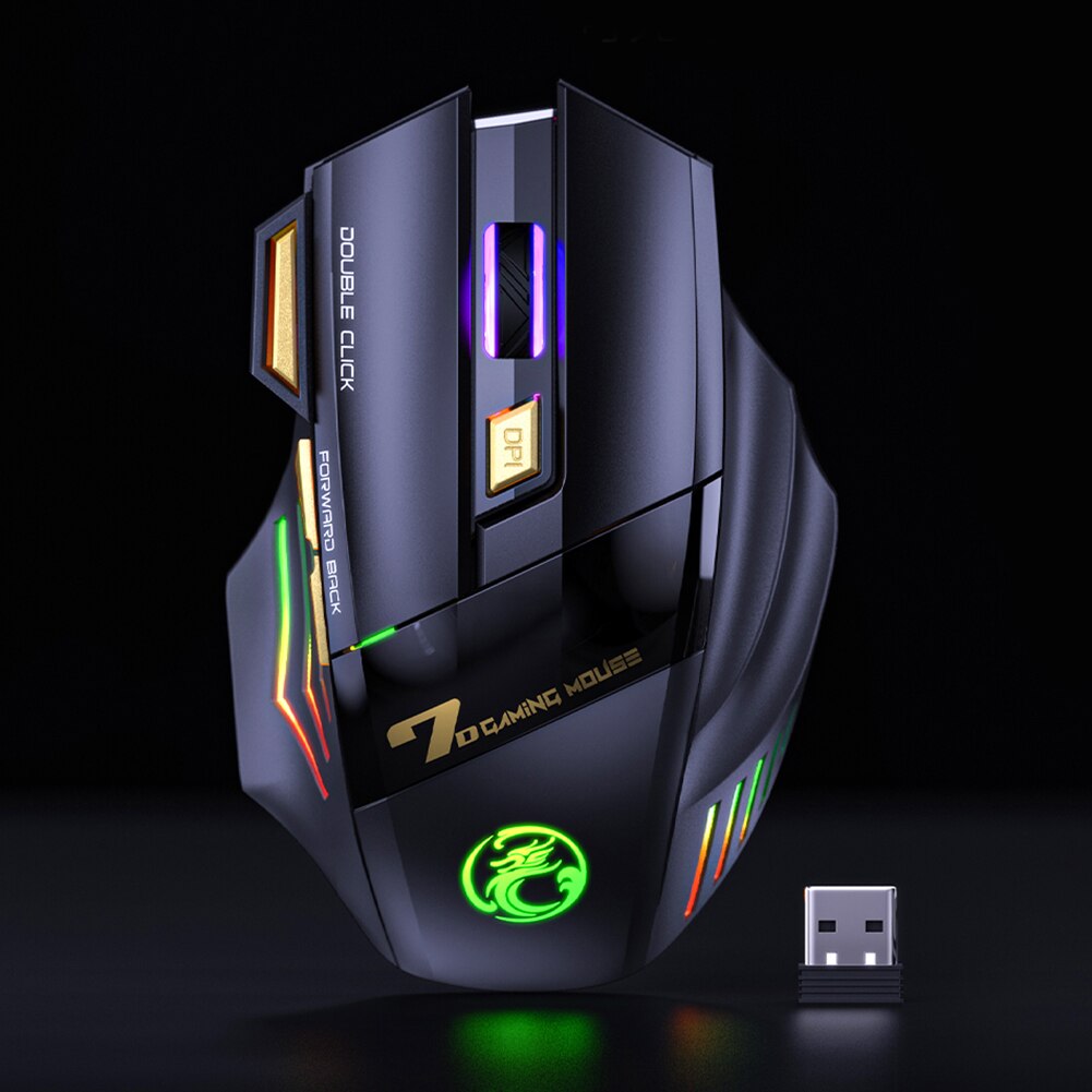 IMice – souris de jeu sans fil 2.4GHz, 7 boutons, rechargeable, rvb DPI, silencieuse, ergonomique, pour ordinateur de bureau, PC et portable