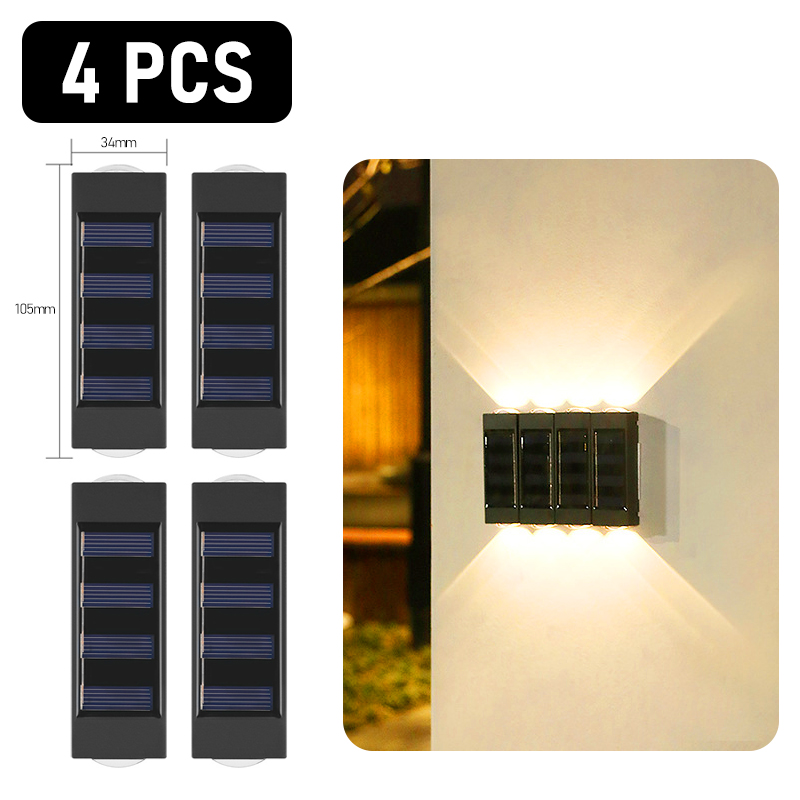 2 LED Solar Wall Lamp UP and Down Illuminate Outdoor IP65 Waterproof Solar Powered Spliceable Light For Home Garden Porch Yard: 2LED-Warm-4 pcs