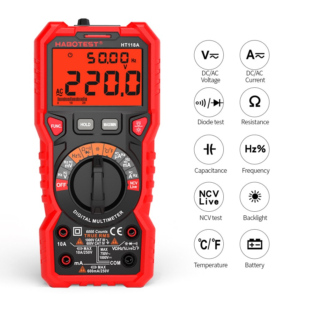 Auto-scanning Digital Multimeter DC AC Capacitance Resistance Tester 6000 count Portable Smart