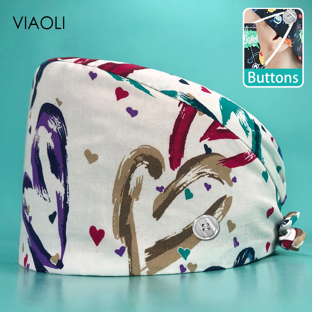Health Workers Frosted Hat Laboratory operator work cap Beauty salon Print Hat adjustable Scrub Cap working Clean hat Spa Caps