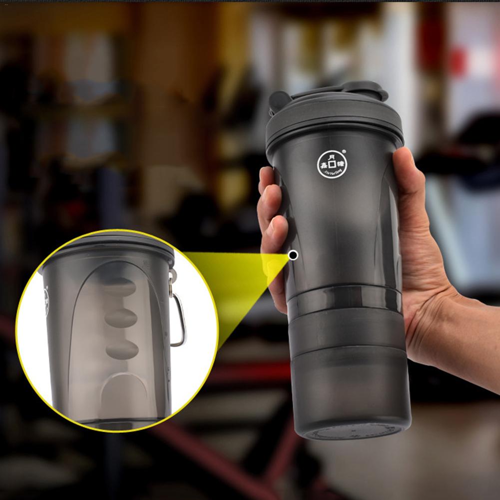 550ml drinkware fitness waterkoker shaker fles wei-eiwitpoeder mix plastic gym shaker beker 4- lagen drinkfles accessoires