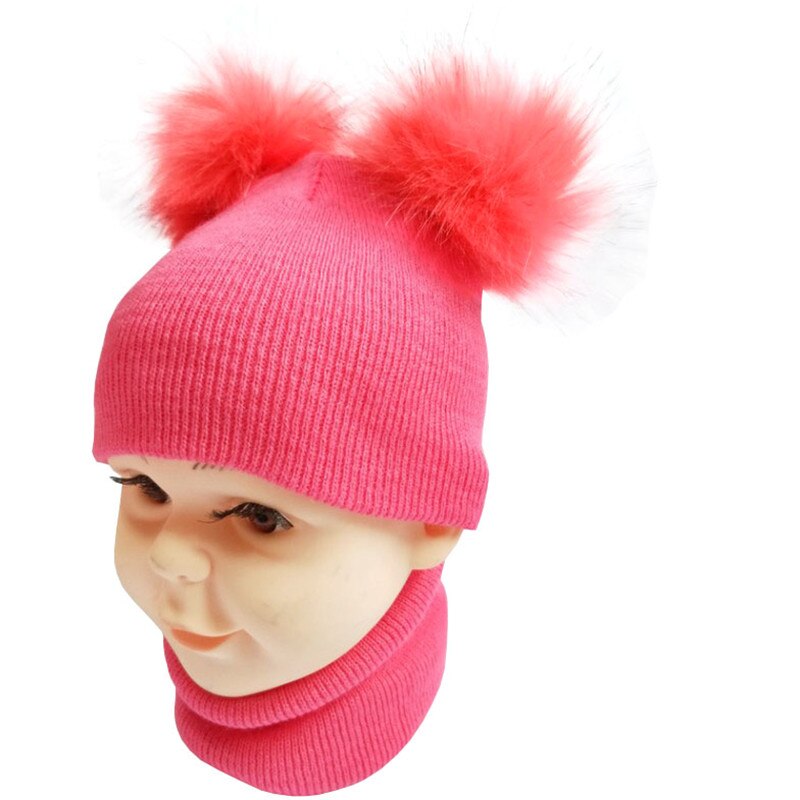 Efterår vinter børn tørklæde hat sæt drenge piger forår varm halstørklæde børn kasket sæt pompon bolde baby hat tørklæde