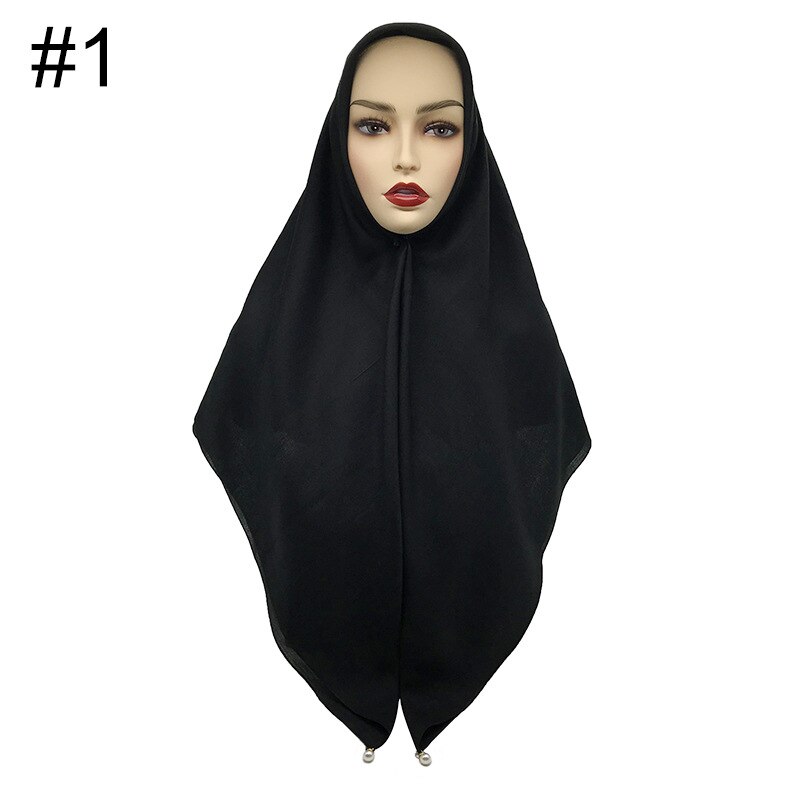 Vierkante hoofddoeken hangen grote parels dames moslim hijab viscose katoen maleisië hoofddoek tulband wrap 110 x 110cm: 1 zwarte