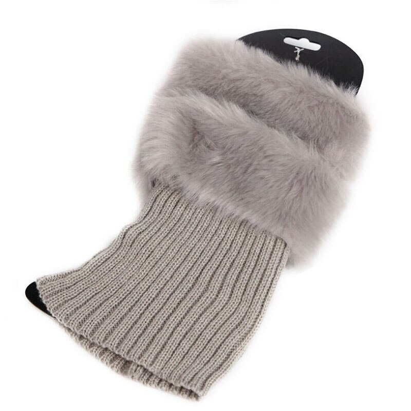 Women Winter Leg Warmers Lady Crochet Knit Fur Trim Leg Boot Socks Toppers Cuffs: Gray