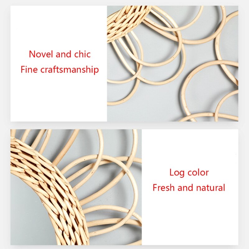 Sun Shape Decorative Mirror Rattan Innovative Art Decoration Round Makeup Mirror Dressing Bathroom Wall Hanging Mirror