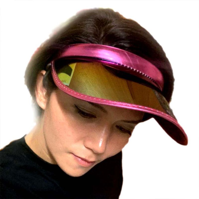 Women Men Hologram Rainbow Wide Brim Sun Visors Hat Topless Sunglasses UV Protection Plastic Panel Sportswear Clip-On Summer Cap