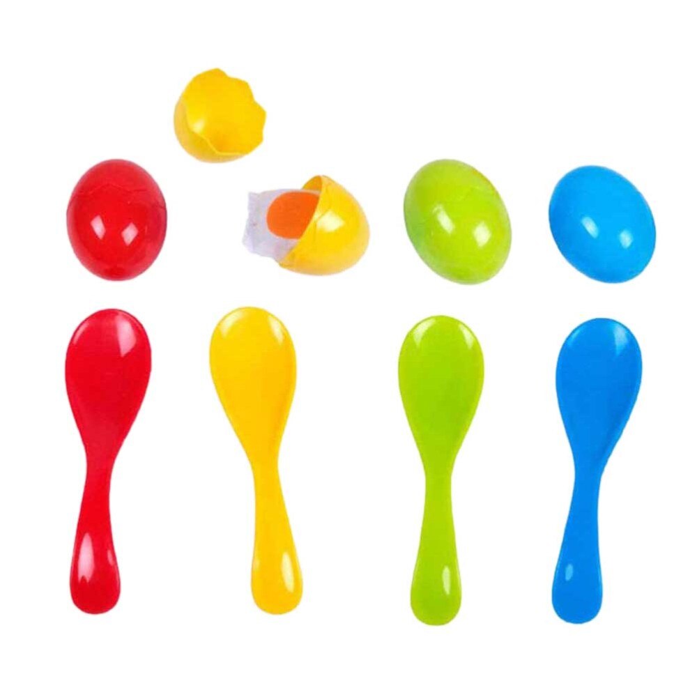 Juego de carrera de huevo y cuchara para niños, juego divertido para fiestas, salidas familiares, competición, equilibrio de huevo, juego para correr