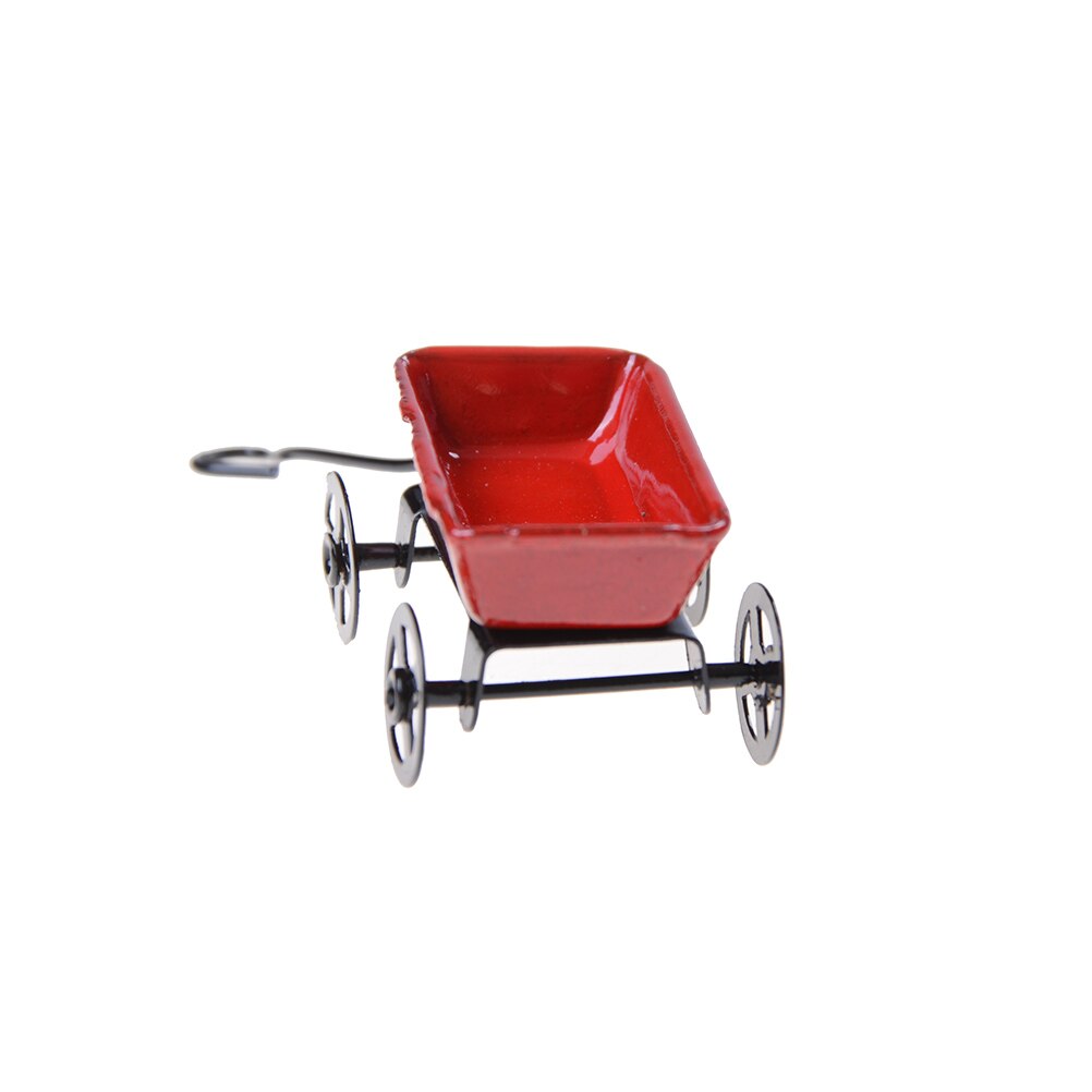 1:12 Mini Leuke Poppenhuis Miniatuur Metalen Rode Kleine Trekken Winkelwagen Tuinmeubelen Accessorie Home Decor