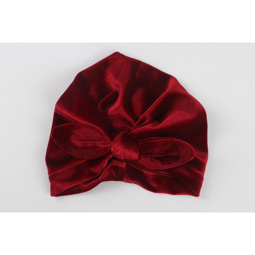 para recién nacidos, niños, bebés, niñas, niños, turbante indio, Lazo de terciopelo, gorro de invierno, gorro suave y cálido, para bebés en 9 colores: Rojo