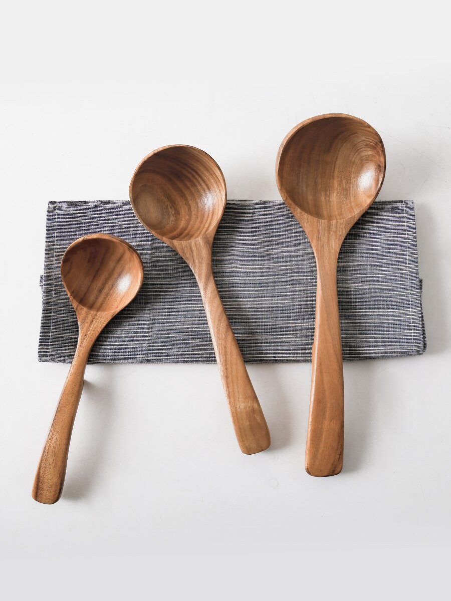 Teak Wood Long Spoon Hook Tablespoon Kitchen Wooden Soup Spoon