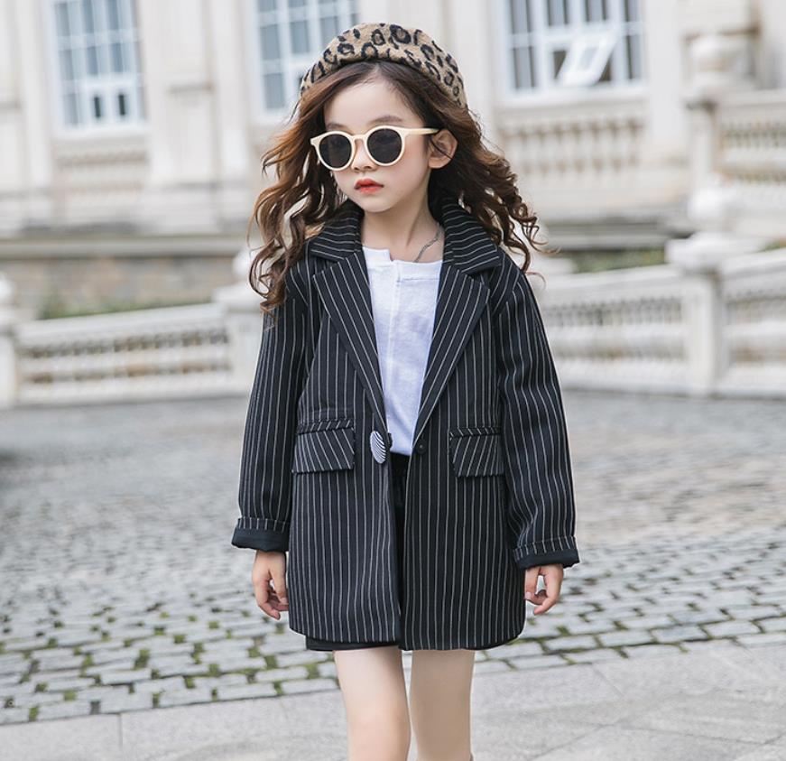 Meisjes baby gestreepte trenchcoats lente herfst merk goede jassen tops tiener bovenkleding top 4-16y: Zwart / 14