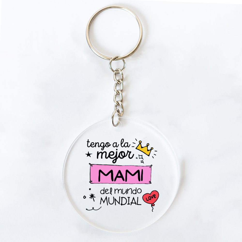 Best Mom in The World Spanish Printed Key Chains Keychain Acrylic Keyring Mama Key Ring Mother's Day Birthady for Mother: Light Grey