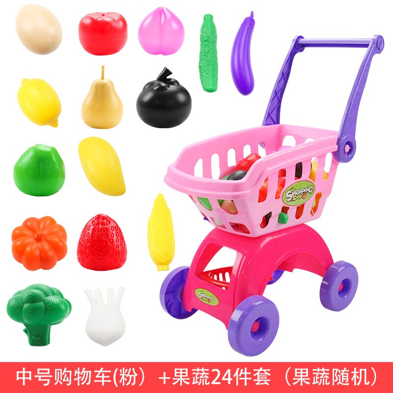 Cesta de compra de simulación, juguetes para juego de imitación, carrito de supermercado con comida, carrito de plástico vegetal, juguete para niñas, para niños