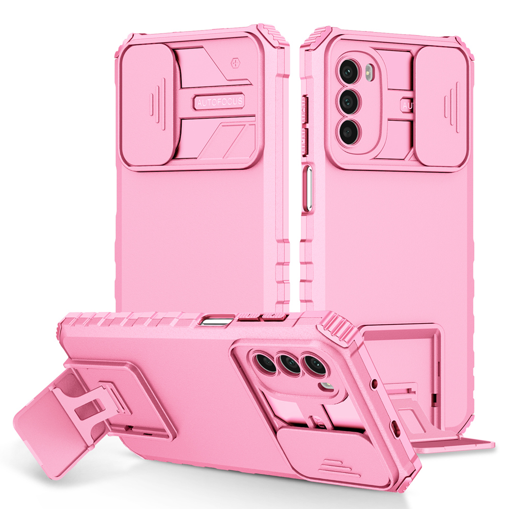 Shockproof Case for Motorola MOTO G52 G42 G22 G82 Push Pull Camera Protection Live Stand Phone Cover for MOTO G50 5G E32: Denim / pink