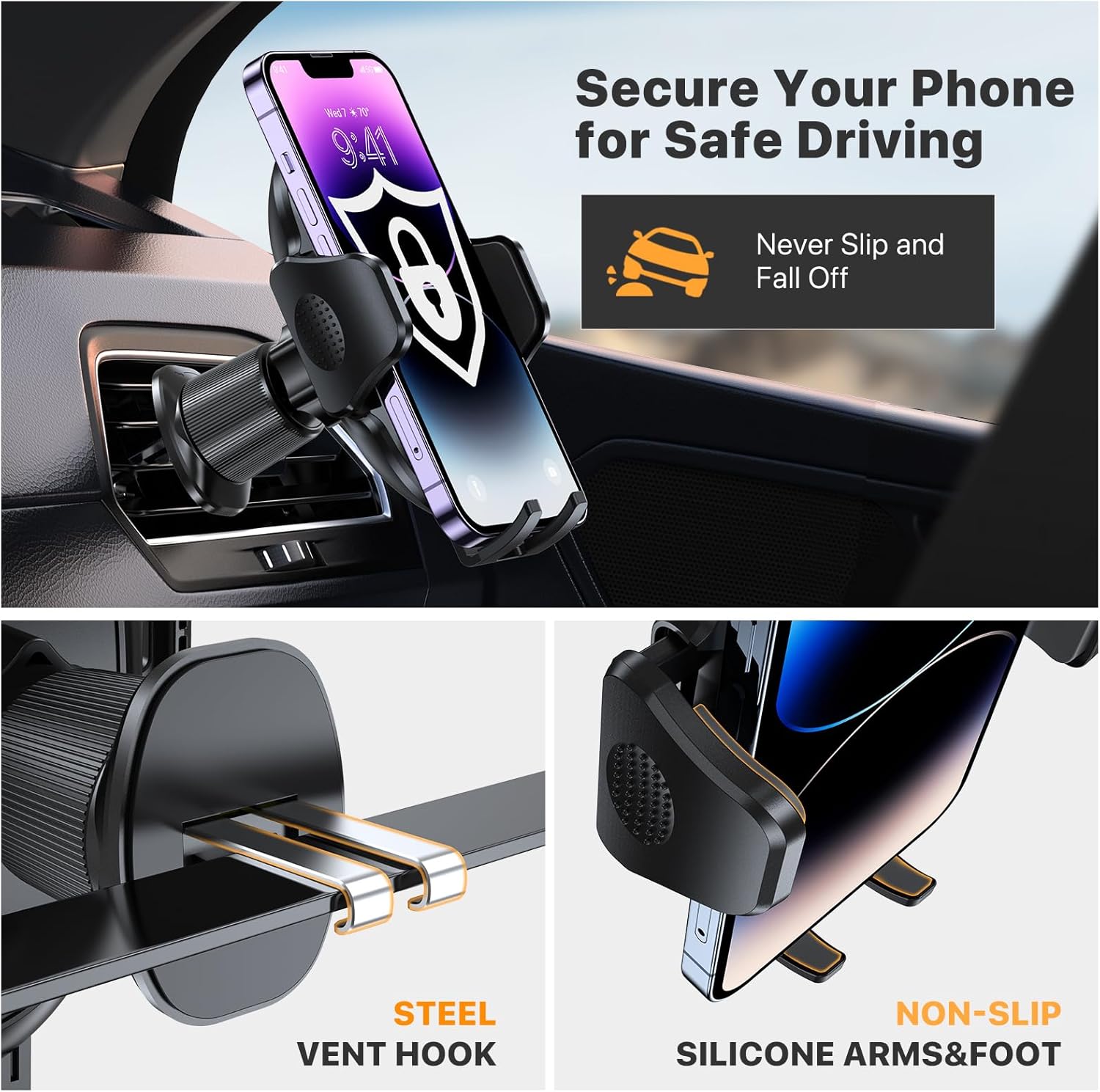 Soporte para teléfono de coche, soportes para teléfono para su coche con Clip de gancho de Metal, soporte para teléfono móvil con ventilación de aire, soporte Universal para coche