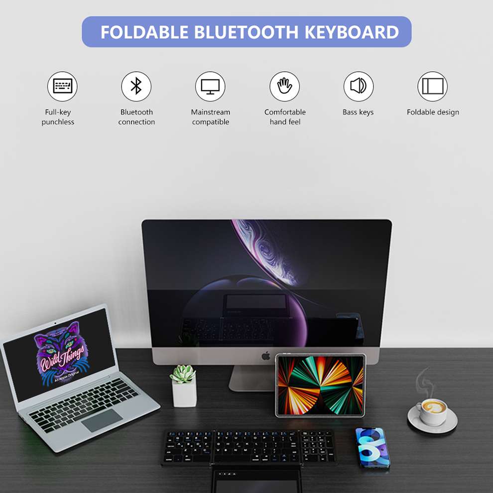 BOW Foladable Bluetooth Keyboard with Touchpad Pocket Folding Keyboard for Laptop Phone Tablet Wireless Rechargeable Keyboard