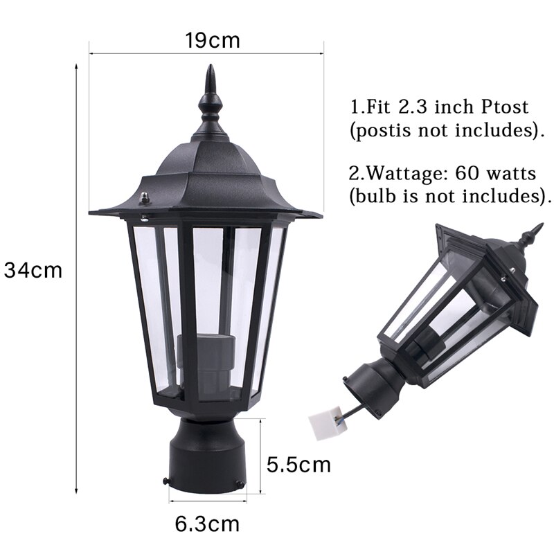 Zwart E27 Outdoor Tuin Decoratie Straat Licht Lantaarn Lamp Hoofd Voor Plaza Tuin Yard AC110-220V