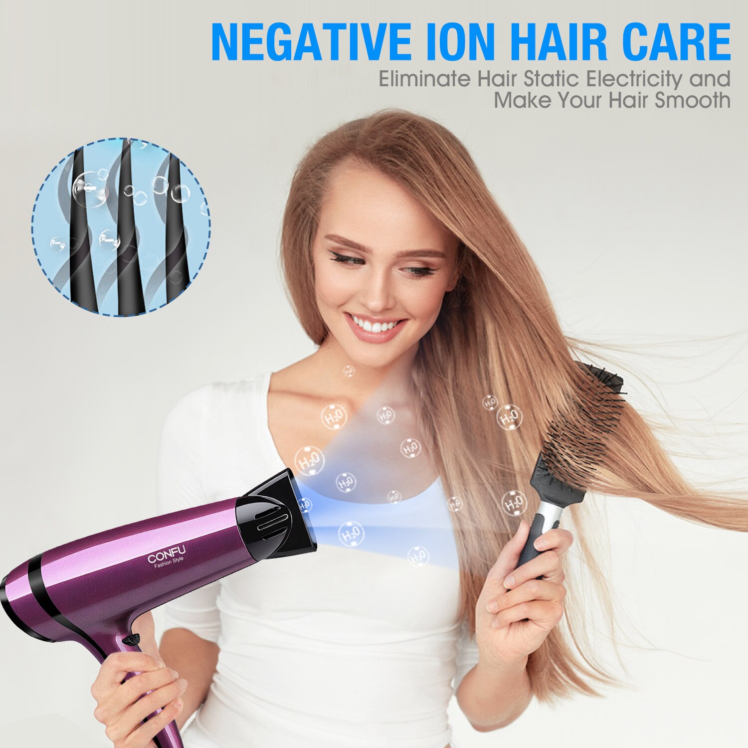 2200w Hair Dryer Negative Ion Blowdryer with diffuser and styling nozzle Powerful Hairdryer Salon Home Styling Tool